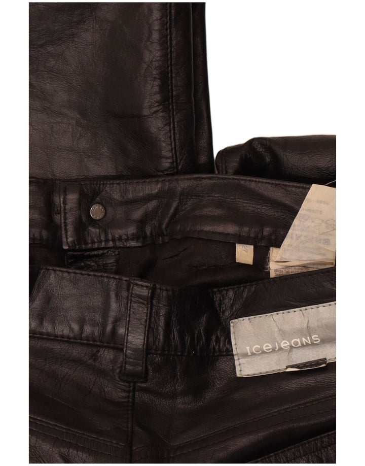 Iceberg Womens Bootcut Leather Trousers W27 L29 Black Leather