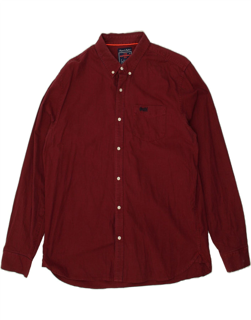 SUPERDRY Mens Shirt 2XL Maroon Gingham Cotton | Vintage Superdry | Thrift | Second-Hand Superdry | Used Clothing | Messina Hembry 