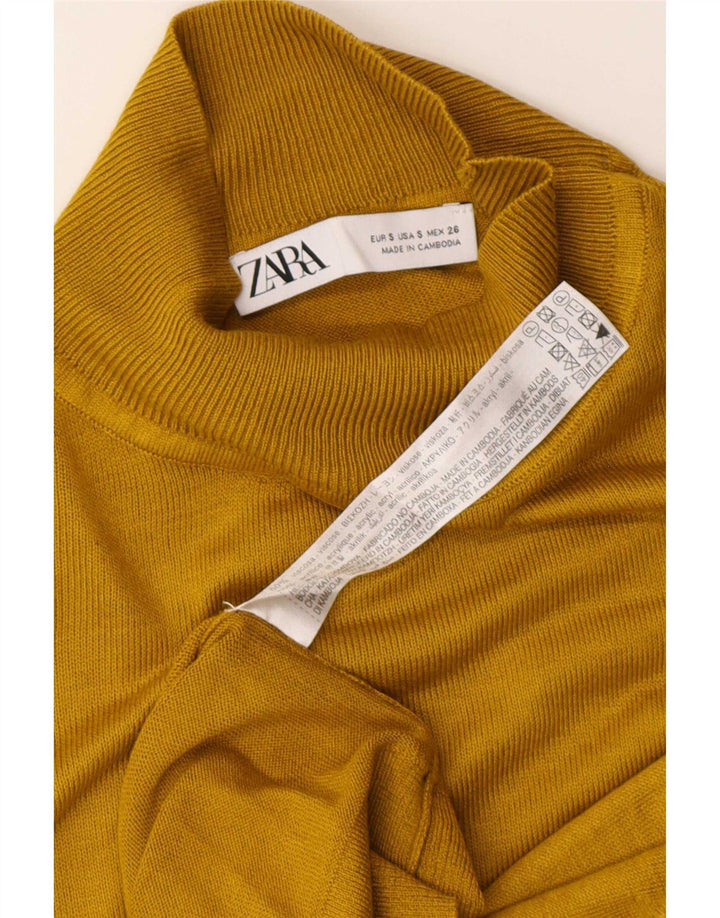 Zara Womens Oversized Turtle Neck Jumper Sweater UK 10 Small Yellow Viscose