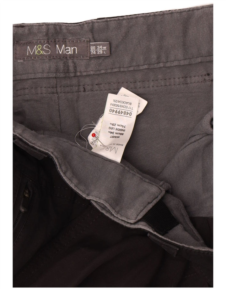 Marks & Spencer Mens Straight Cargo Trousers W34 L29 Black Polyamide