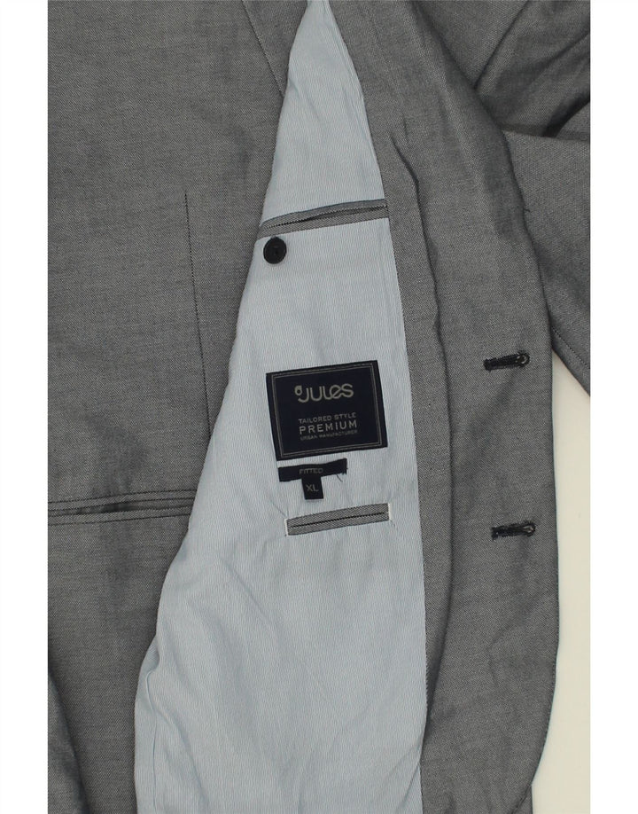 JULES Mens Fitted 2 Button Blazer Jacket UK 42 XL Grey Polyester Vintage Jules and Second-Hand Jules from Messina Hembry 
