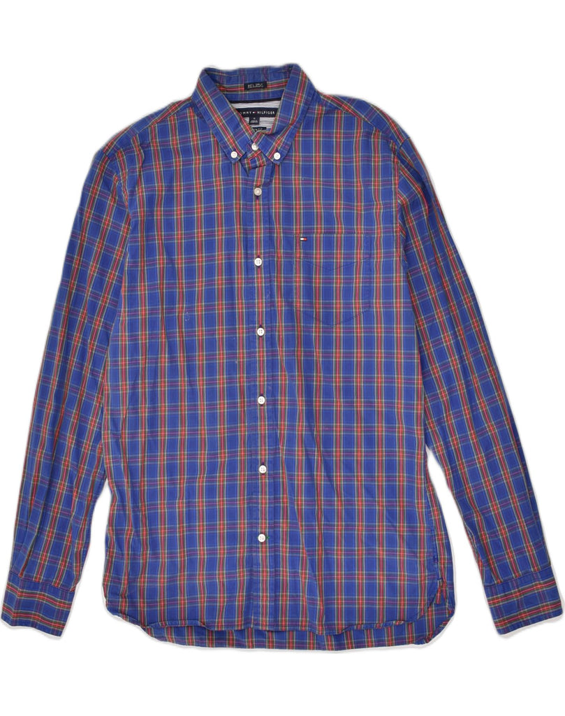 TOMMY HILFIGER Mens Custom Fit Shirt Medium Blue Check Cotton | Vintage Tommy Hilfiger | Thrift | Second-Hand Tommy Hilfiger | Used Clothing | Messina Hembry 