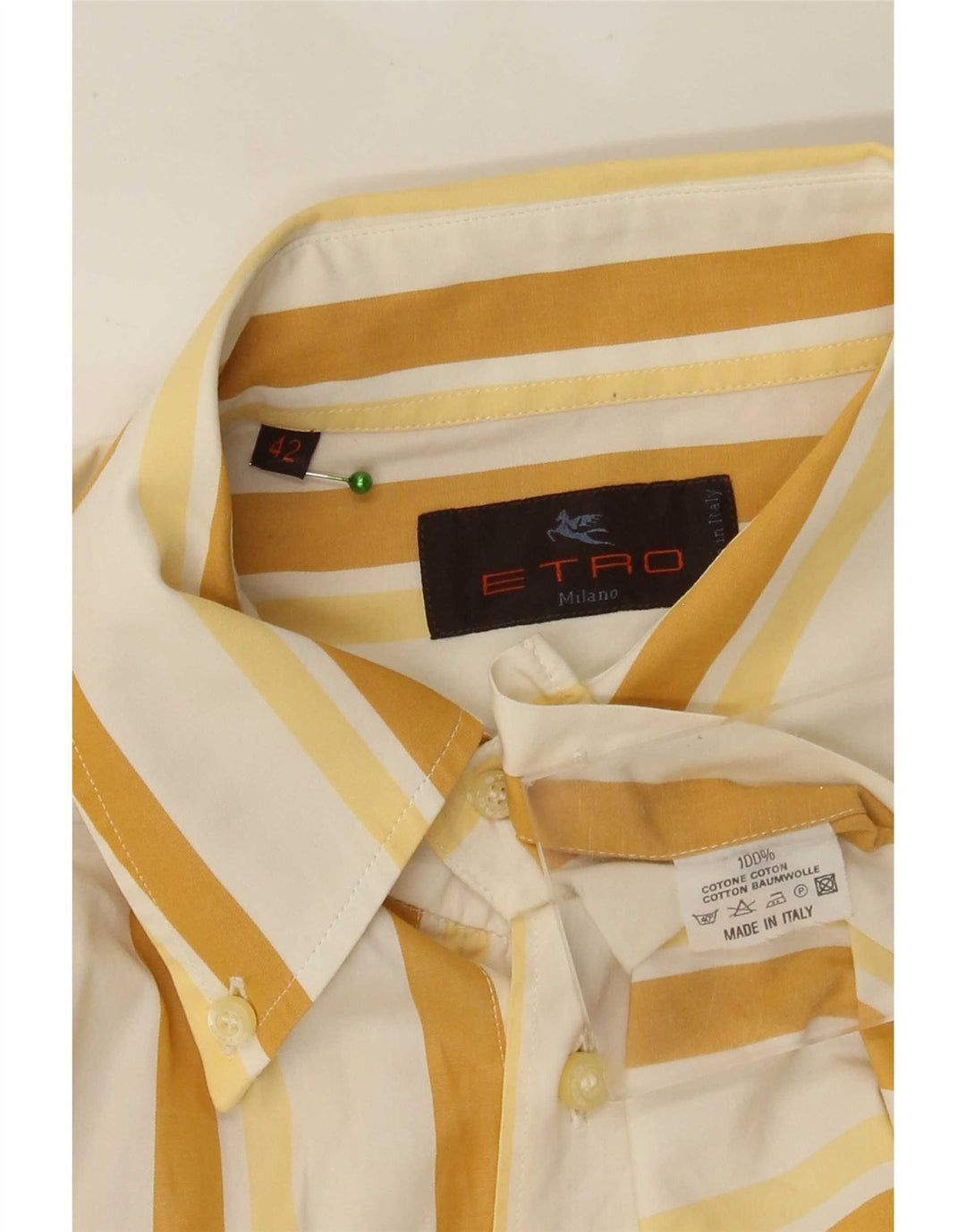 Etro Mens Shirt Size 42 Large Yellow Striped Cotton