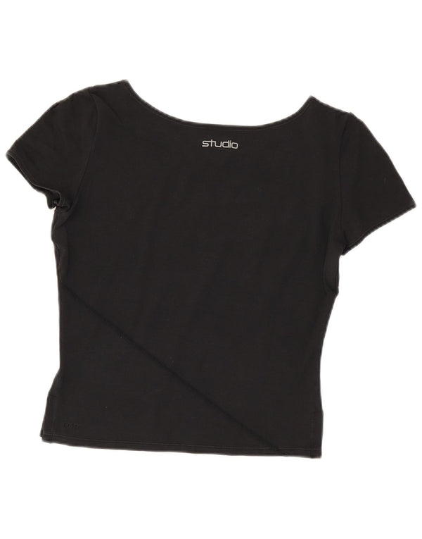 Nike Womens Dri Fit Crop Graphic T-Shirt Top UK 10/12 Medium Black