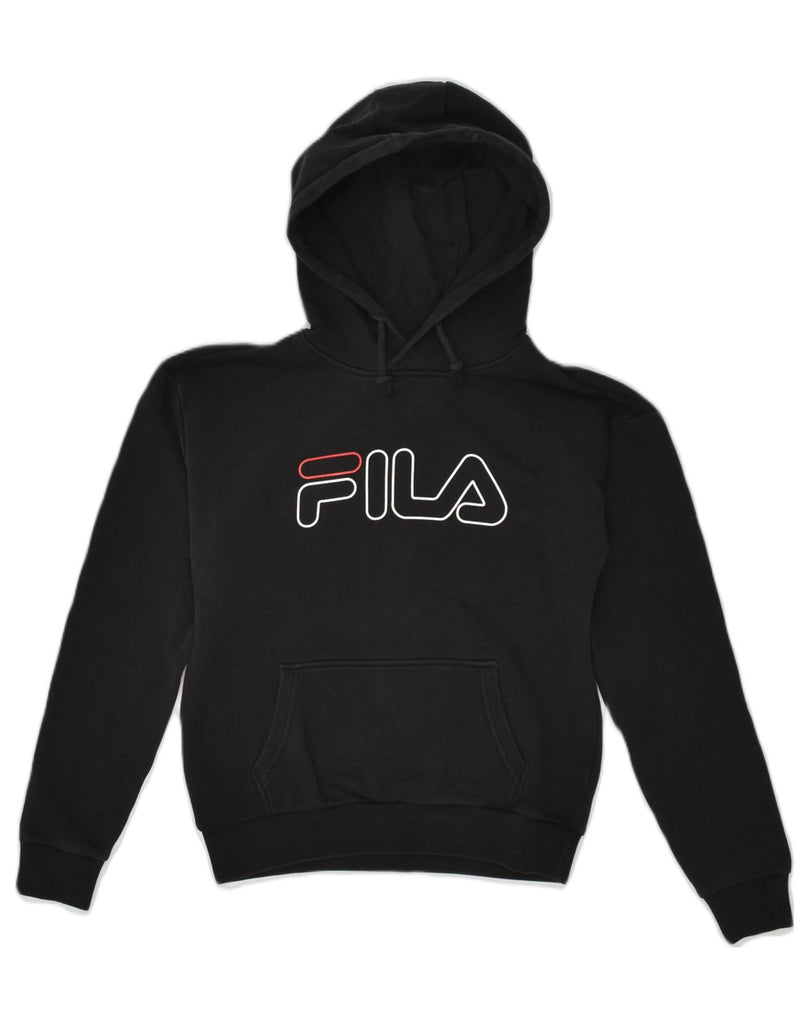 FILA Womens Graphic Hoodie Jumper UK 6 XS Black Cotton | Vintage Fila | Thrift | Second-Hand Fila | Used Clothing | Messina Hembry 