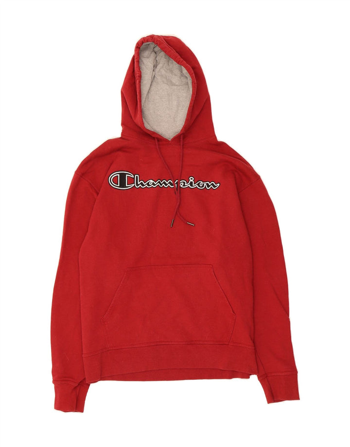 CHAMPION Mens Graphic Hoodie Jumper Large Red Cotton Vintage Champion and Second-Hand Champion from Messina Hembry 