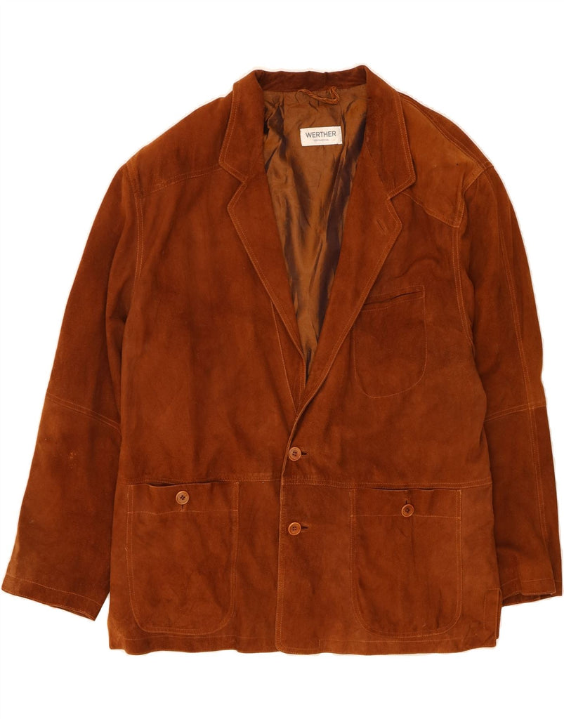 WERTHER Mens Suede 2 Button Blazer Jacket IT 54 2XL Brown Leather Vintage Werther and Second-Hand Werther from Messina Hembry 