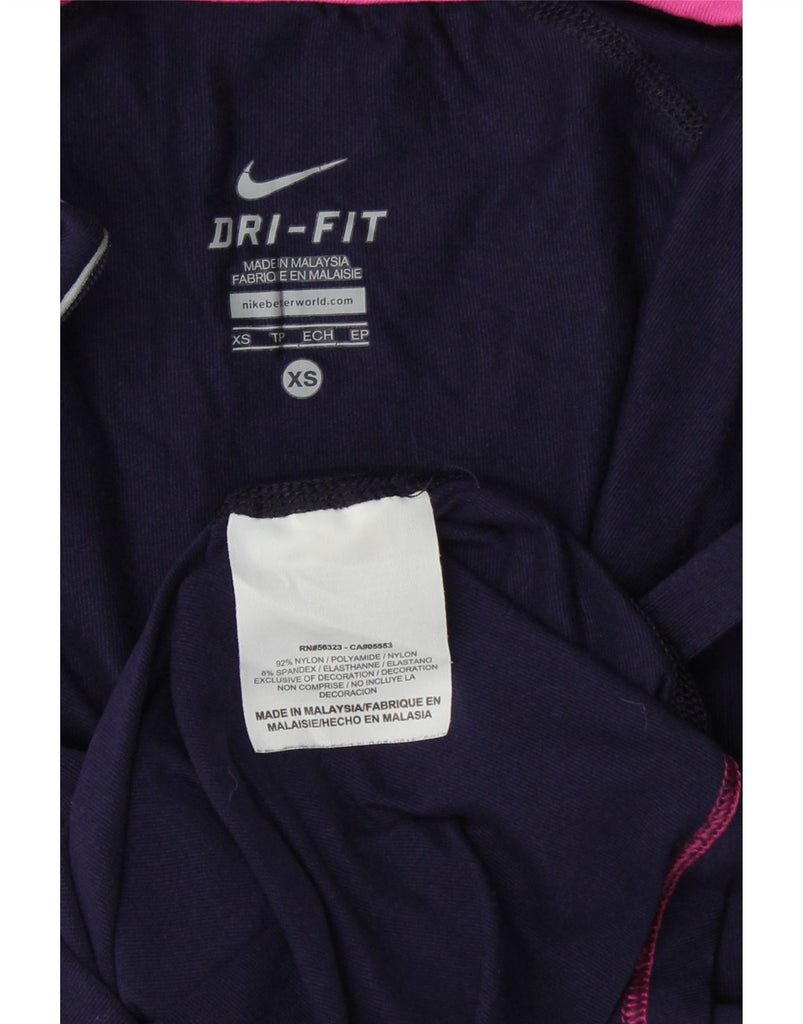 NIKE Womens Dri Fit Zip Neck Pullover Tracksuit Top UK 6 XS Navy Blue Vintage Nike and Second-Hand Nike from Messina Hembry 