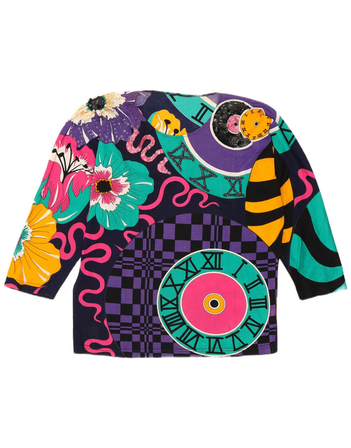 VINTAGE Womens Abstract Pattern Blouse Top UK 14 Medium Multicoloured
