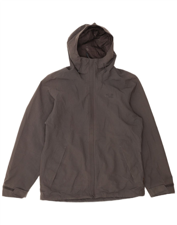 JACK WOLFSKIN Mens Hooded Windbreaker Jacket UK 40 Medium Grey Polyester