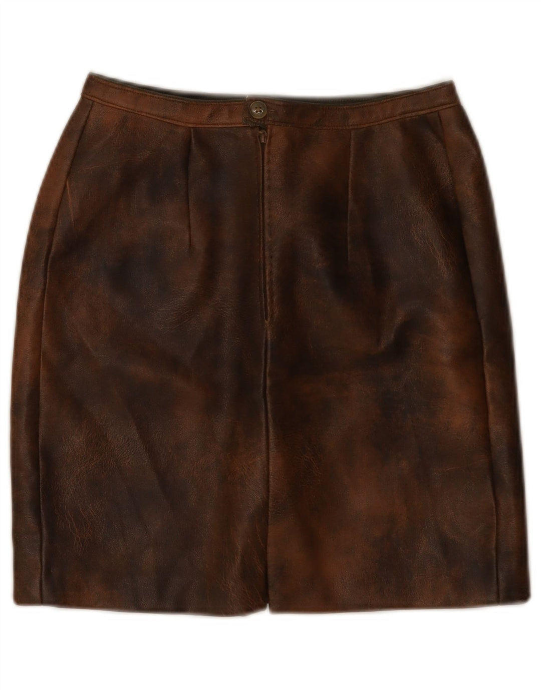 VINTAGE Womens Mini Leather Skirt W24 XS Brown