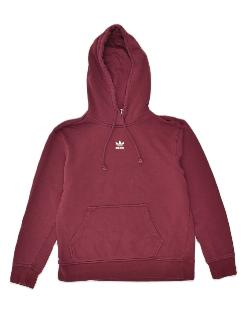 ADIDAS Womens Oversized Hoodie Jumper UK 10 Small Burgundy Cotton | Vintage Adidas | Thrift | Second-Hand Adidas | Used Clothing | Messina Hembry 