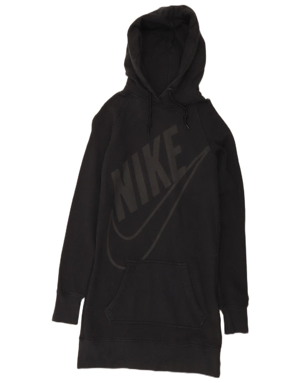 Nike Womens Graphic Hoodie Dress UK 10 Small Black Cotton