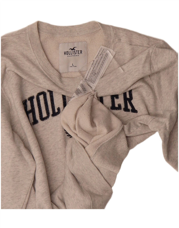 HOLLISTER Mens Graphic Sweatshirt Jumper Large Grey Flecked Cotton