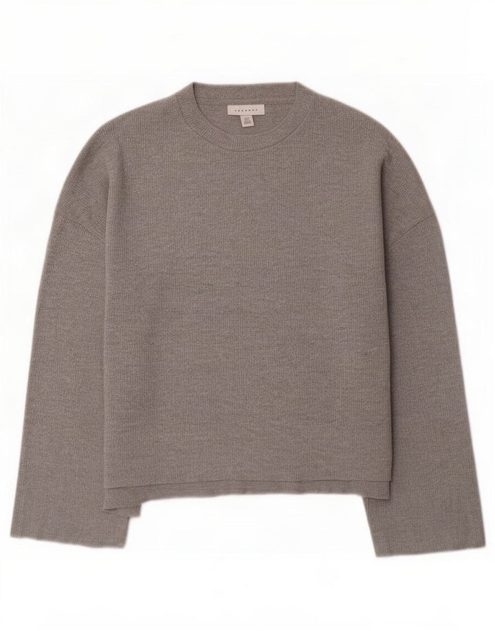 Topshop Womens Oversized Top 3/4 Sleeve UK 10 Small Grey