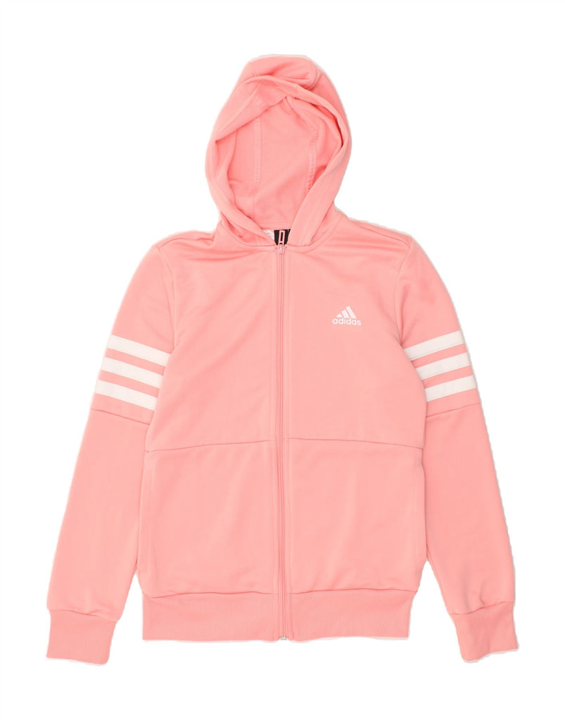 ADIDAS Girls Graphic Zip Hoodie Sweater 14-15 Years Pink Polyester | Vintage Adidas | Thrift | Second-Hand Adidas | Used Clothing | Messina Hembry 