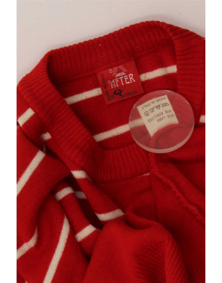 Vintage Mens Crew Neck Jumper Sweater Medium Red Striped Wool