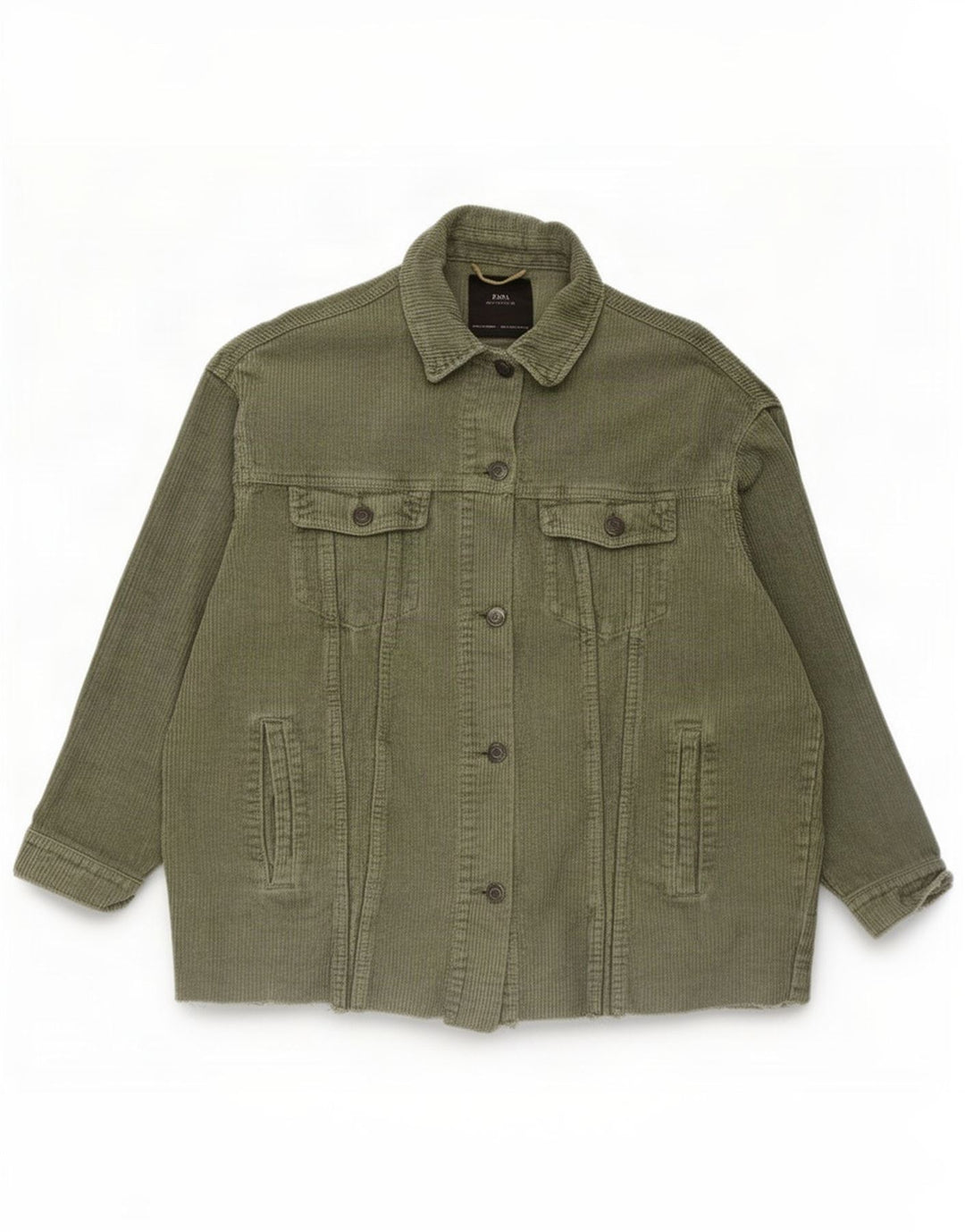 Zara Womens Oversized Corduroy Jacket UK 10 Small Khaki Cotton