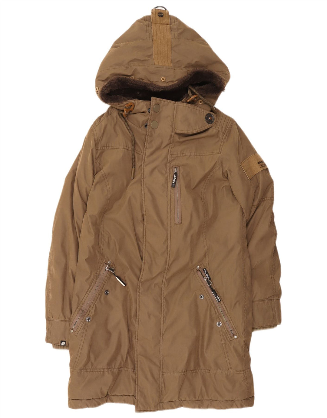 KHUJO Mens Hooded Parka Jacket UK 36 Small Brown Polyester