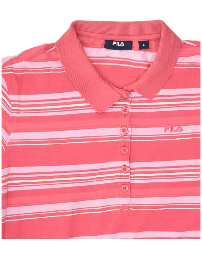 FILA Womens Polo Shirt UK 16 Large Pink Striped Cotton | Vintage Fila | Thrift | Second-Hand Fila | Used Clothing | Messina Hembry 