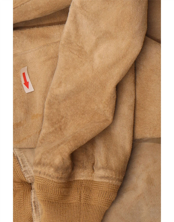 Vintage Womens Suede Bomber Jacket IT 48 XL Beige