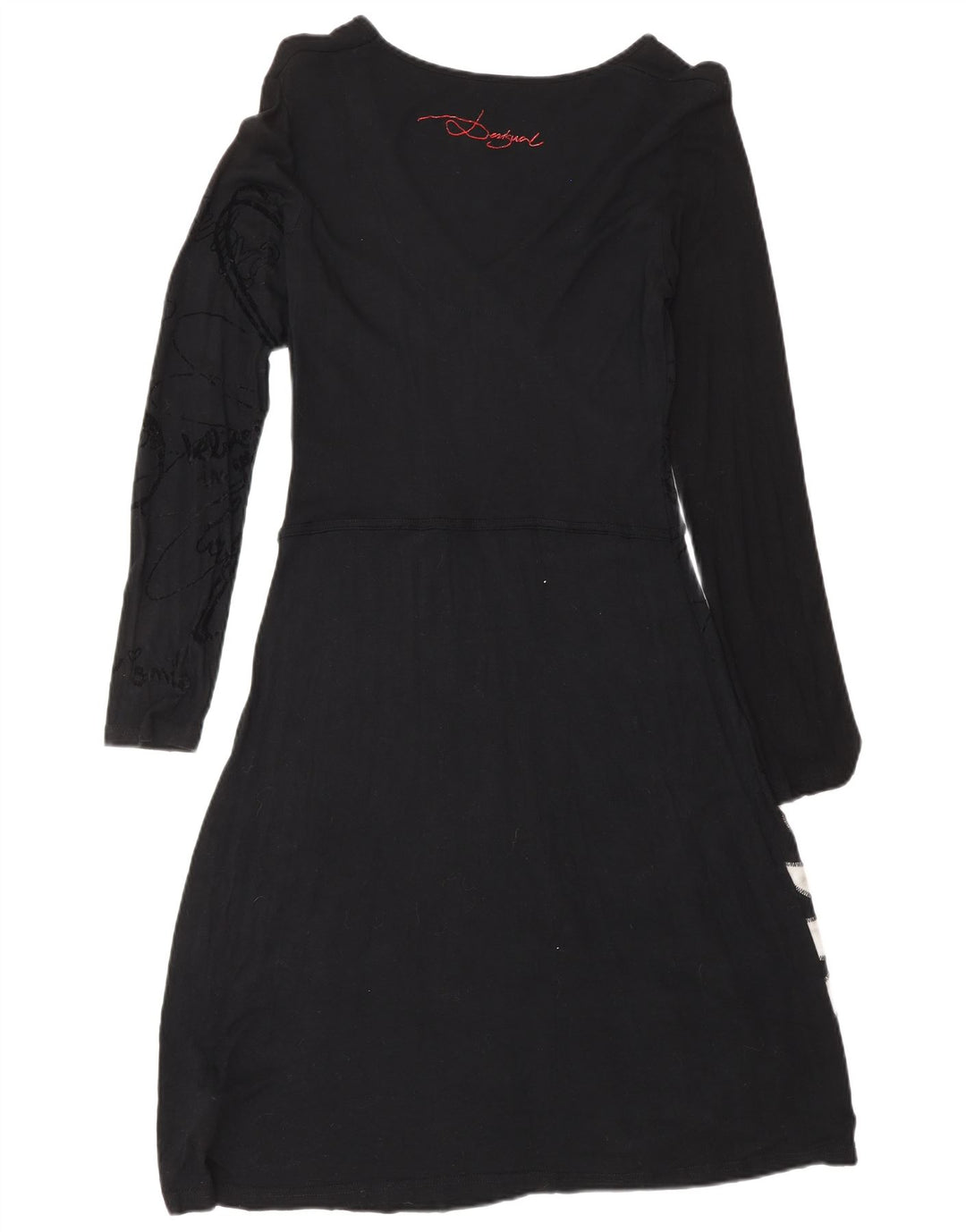 Desigual Womens Long Sleeve Basic Dress UK 14 Large Black Floral Viscose