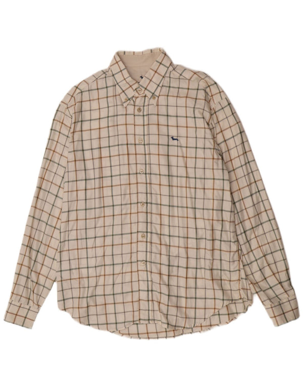 Harmont & Blaine Mens Shirt 2XL Off White Check Cotton
