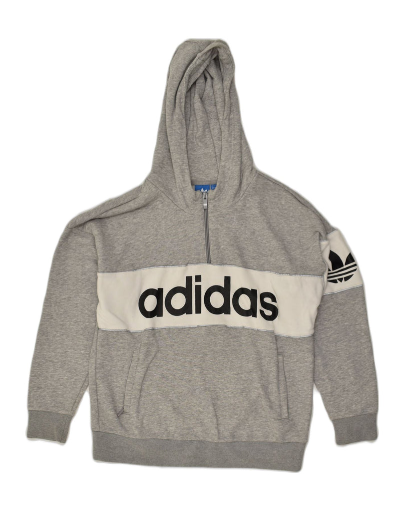 ADIDAS Womens Graphic Zip Neck Hoodie Jumper UK 12 Medium  Grey Cotton | Vintage Adidas | Thrift | Second-Hand Adidas | Used Clothing | Messina Hembry 