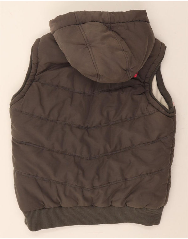 Superdry Womens Hooded Padded Gilet UK 18 XL Grey Fair Isle Cotton