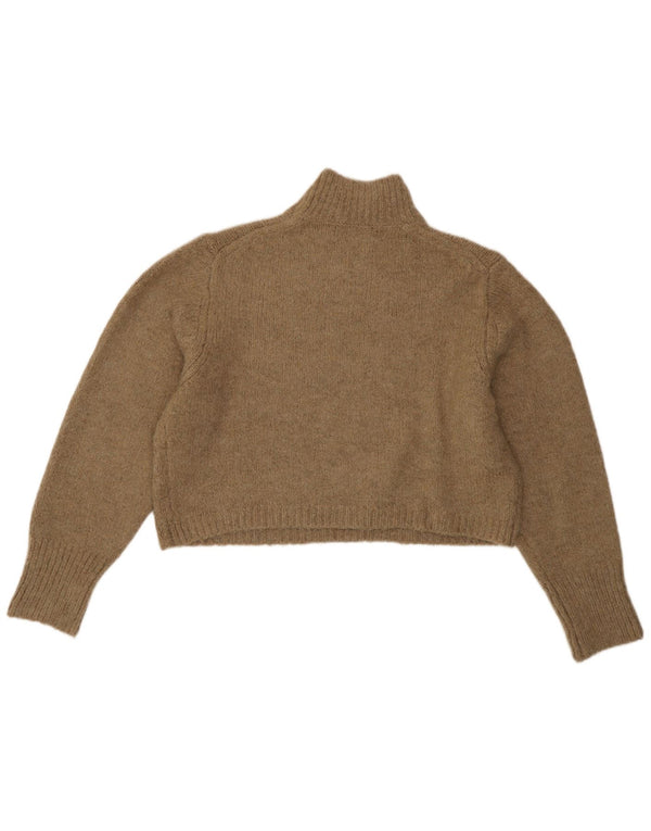 Zara Womens Crop Turtle Neck Jumper Sweater UK 18 XL Brown Acrylic