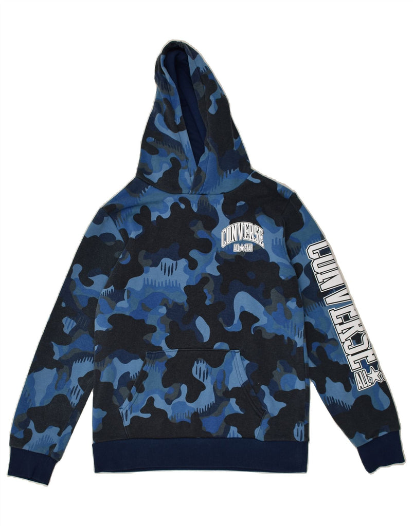 CONVERSE Boys Graphic Hoodie Jumper 12-13 Years Large Blue Camouflage | Vintage Converse | Thrift | Second-Hand Converse | Used Clothing | Messina Hembry 