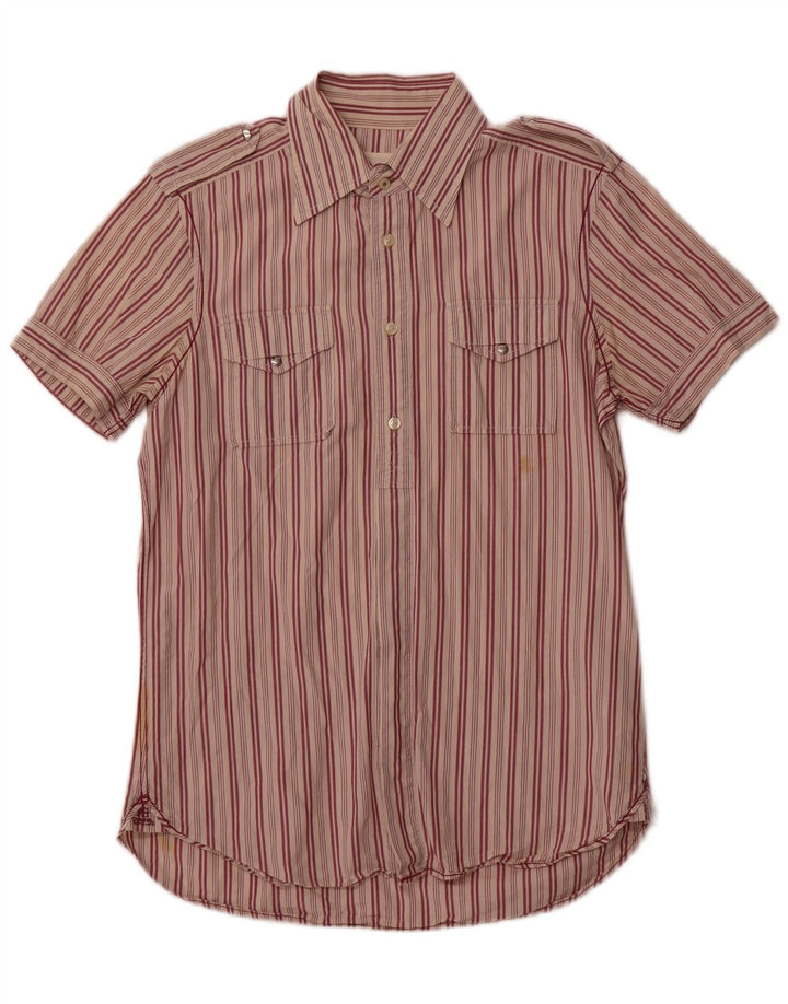 Diesel Mens Short Sleeve Shirt Medium Red Striped Cotton