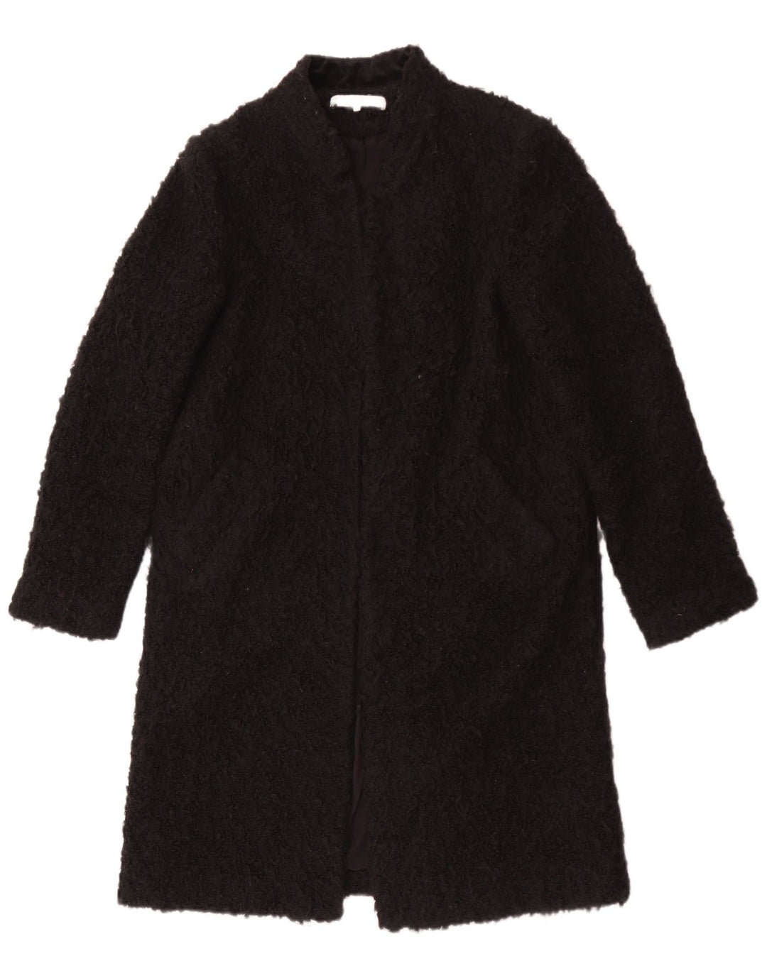 Zara Womens Teddy Open Overcoat UK 14 Medium Black Acrylic