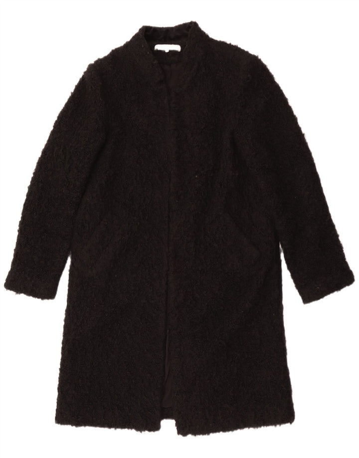 Zara Womens Teddy Open Overcoat UK 14 Medium Black Acrylic