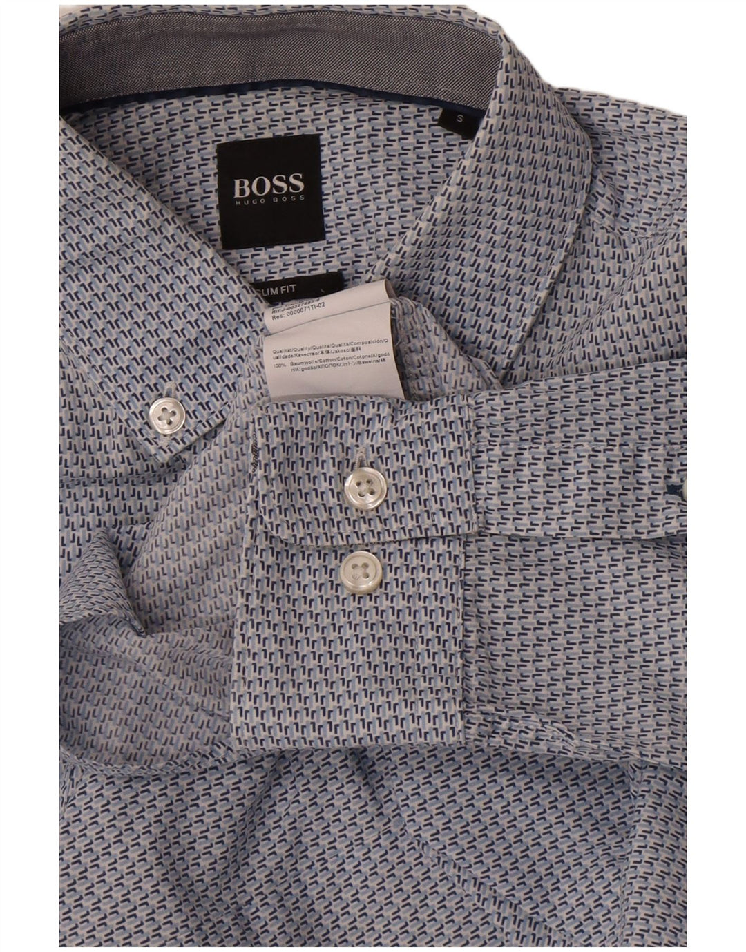 Hugo Boss Mens Abstract Pattern Slim Fit Shirt Small Blue Cotton