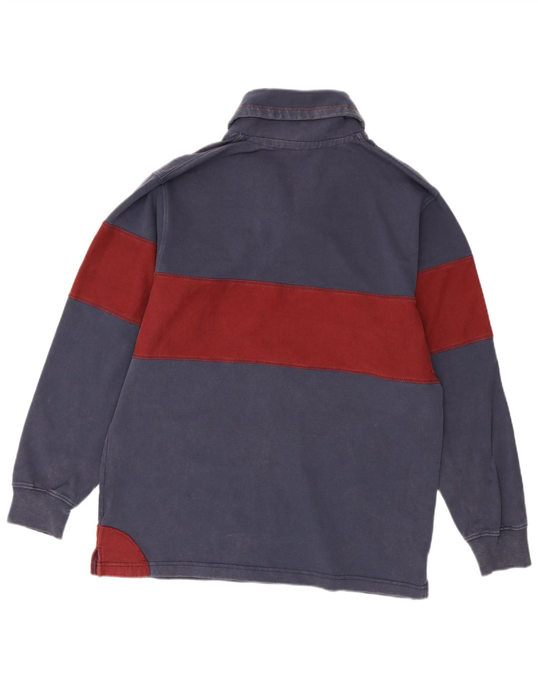Orvis Mens Long Sleeve Polo Shirt Medium Navy Blue Colourblock Cotton
