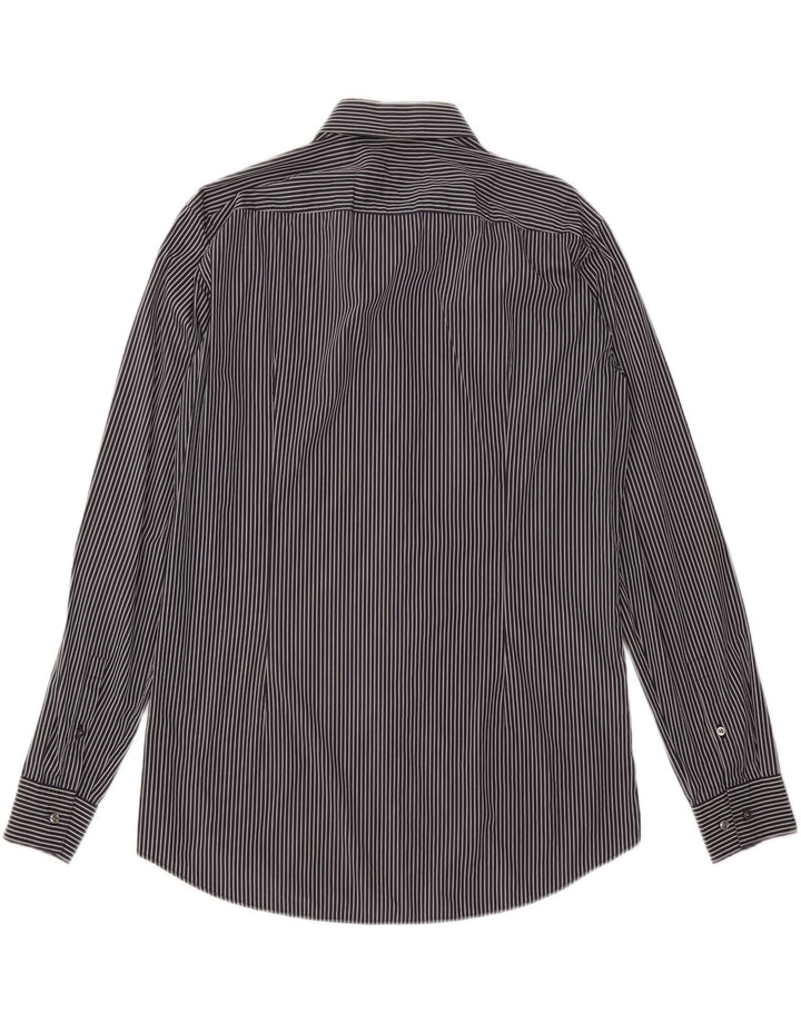 HUGO BOSS Mens Stretch Shirt Size 42 16 1/2 Large Black Pinstripe