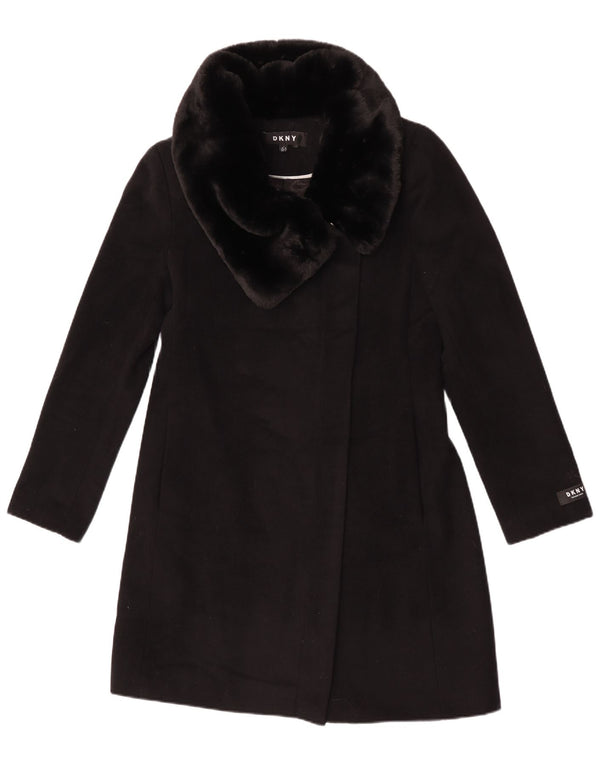 Dkny Womens Overcoat UK 10 Small Black Wool
