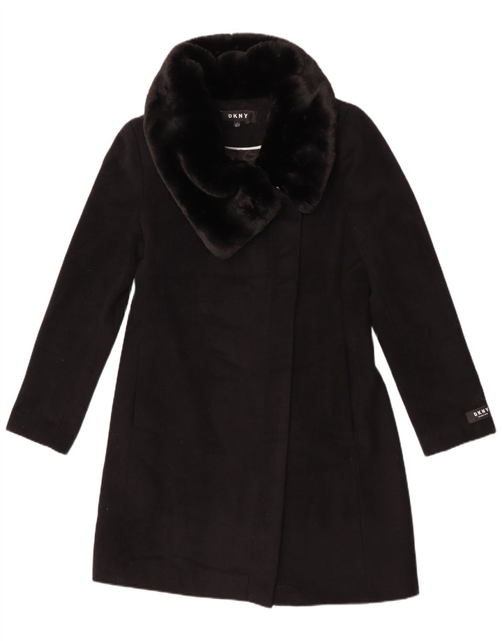 Dkny Womens Overcoat UK 10 Small Black Wool