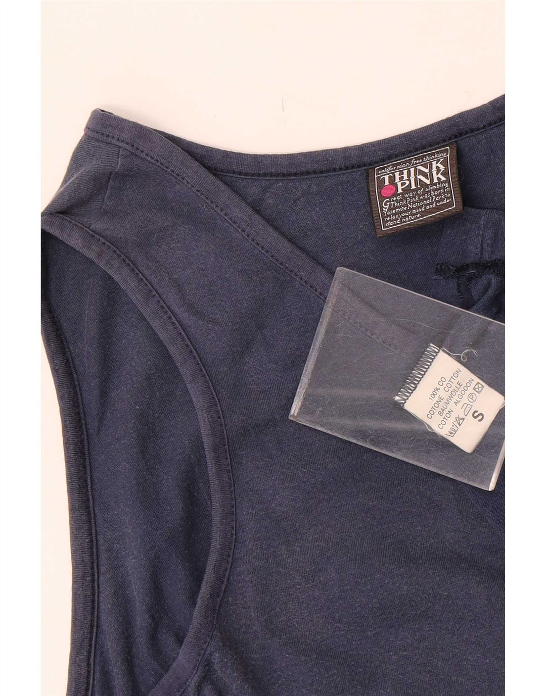 Think Pink Mens Graphic Vest Top Small Navy Blue Cotton