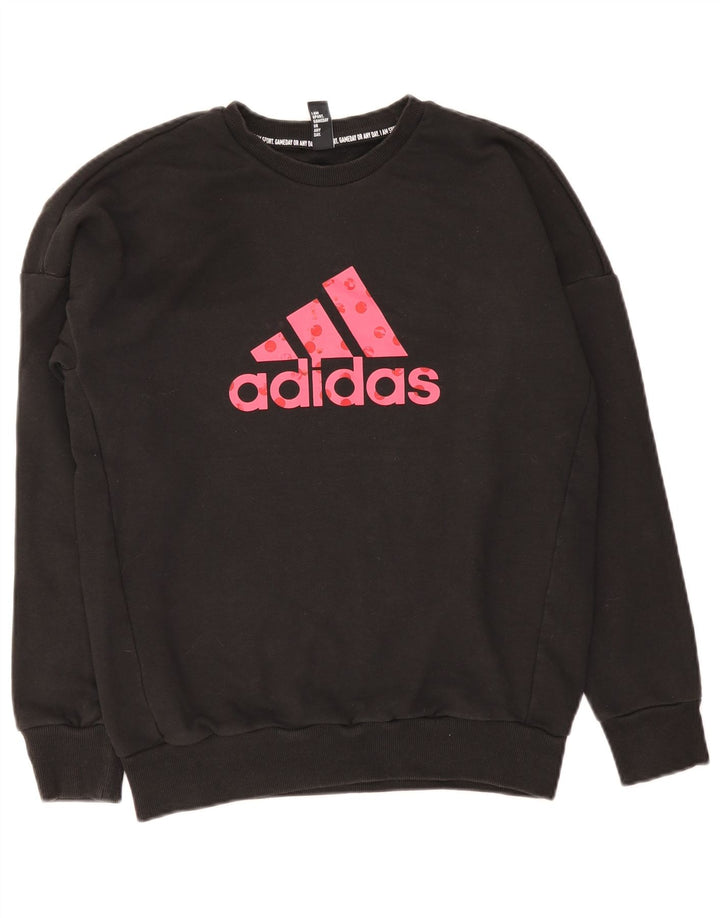 Adidas Womens Graphic Sweatshirt Jumper UK 14 Medium Black Cotton