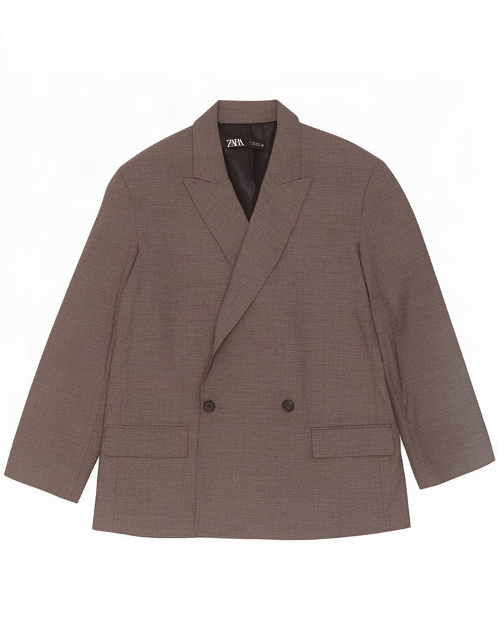 Zara Mens Double Breasted Blazer Jacket UK 40 Large Grey Polyester
