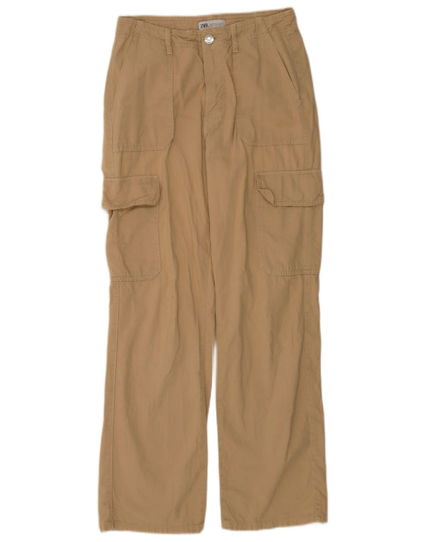 Zara Womens Straight Cargo Trousers EU 36 XS W26 L30 Beige Cotton