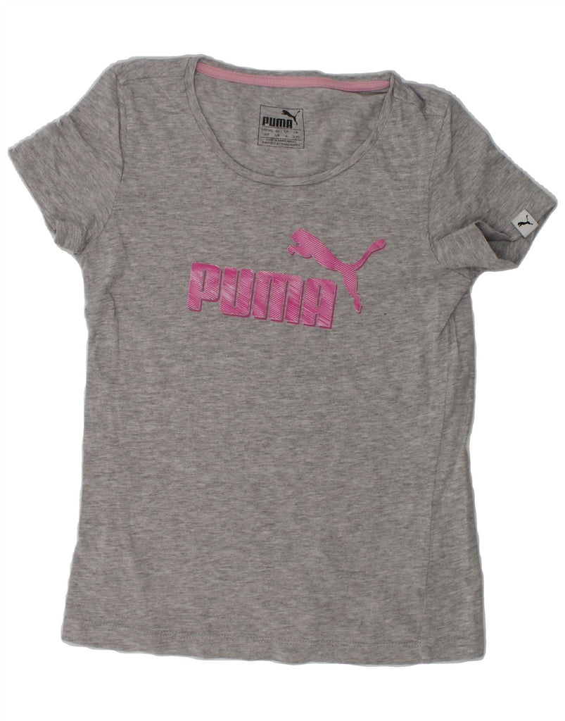 PUMA Girls Graphic T-Shirt Top 7-8 Years Grey Cotton | Vintage Puma | Thrift | Second-Hand Puma | Used Clothing | Messina Hembry 