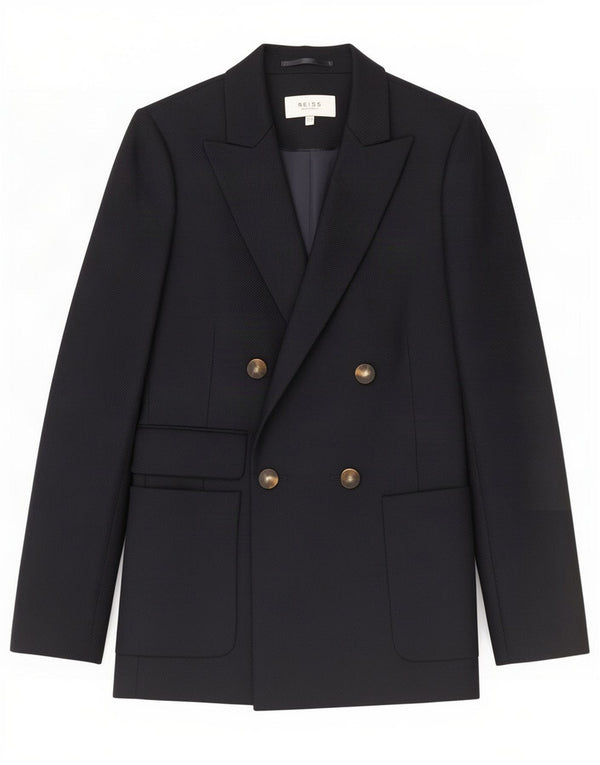 Reiss Womens Double Breasted Blazer Jacket UK 8 Small Navy Blue Wool