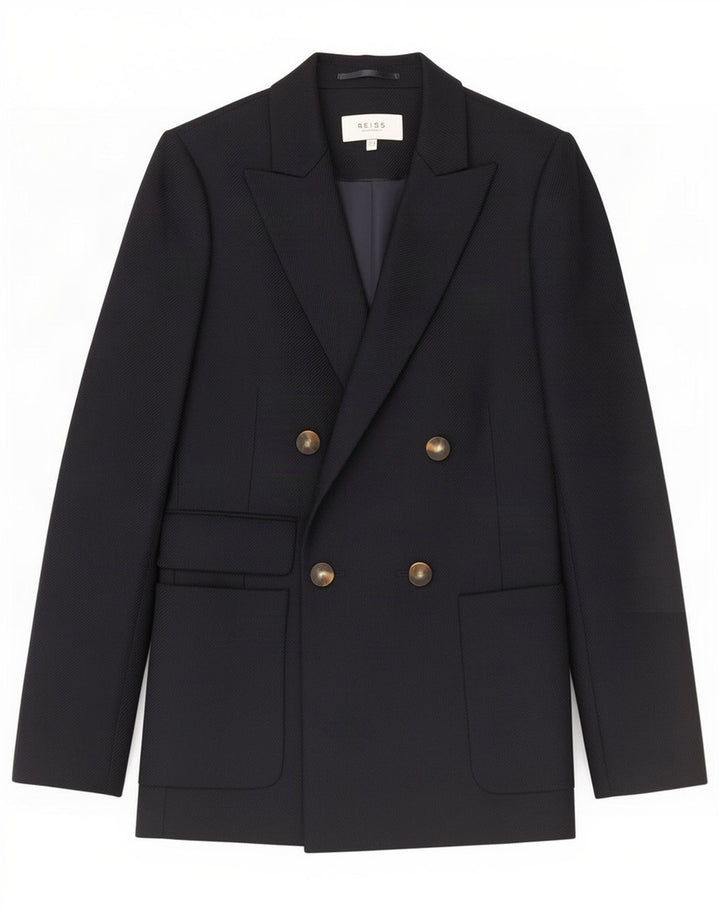 Reiss Womens Double Breasted Blazer Jacket UK 8 Small Navy Blue Wool