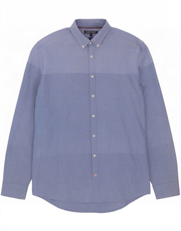 Tommy Hilfiger Mens New York Fit Shirt XL Blue Colourblock Cotton