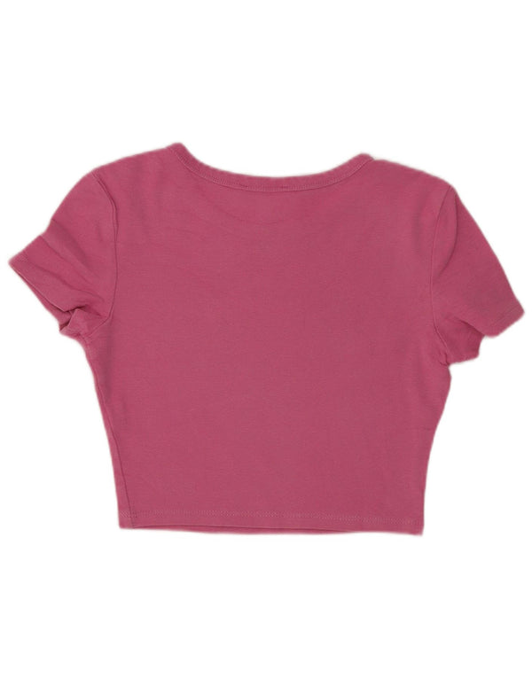 Zara Womens Crop T-Shirt Top UK 8 Small Pink Cotton