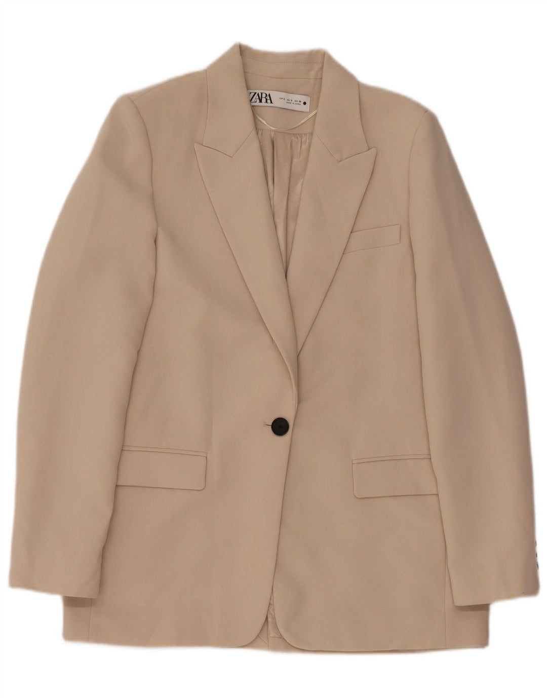 Zara Womens 1 Button Blazer Jacket UK 10 Small Beige Polyester