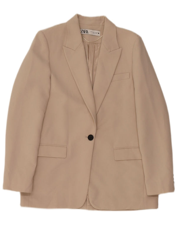 Zara Womens 1 Button Blazer Jacket UK 10 Small Beige Polyester